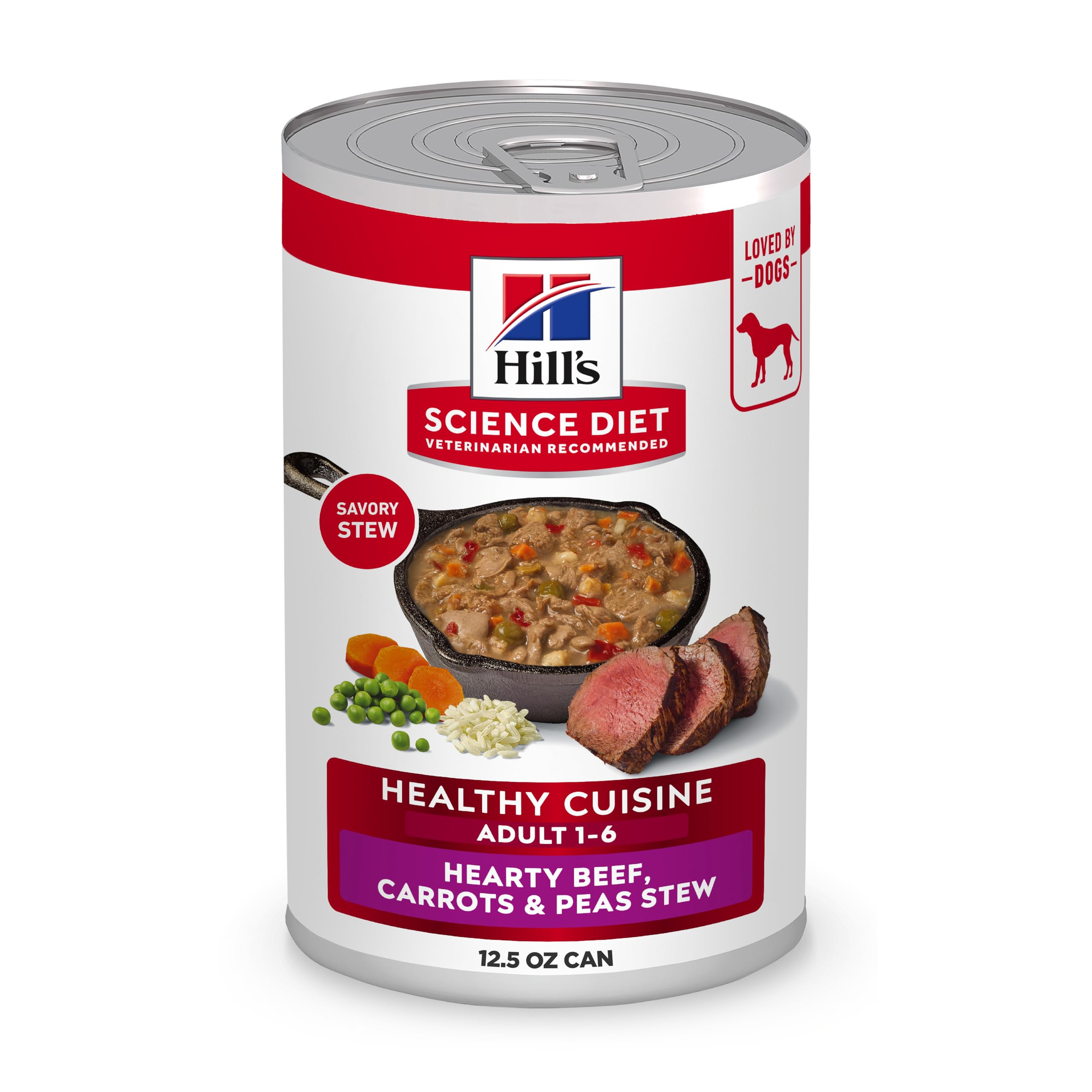 Hill's Science Diet Adult Healthy Cuisine Braised Beef Stew in bowl highlights lean muscle support