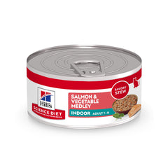 Hill's Science Diet Adult Indoor Salmon-vegetable can supports lean muscle with high-quality protein.