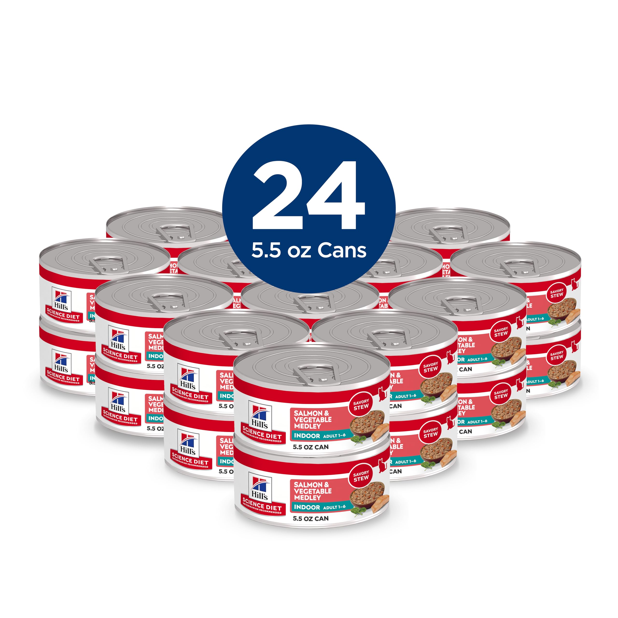 Hill's Science Diet Indoor Salmon-vegetable can emphasizes easily digestible ingredients for indoor cats.