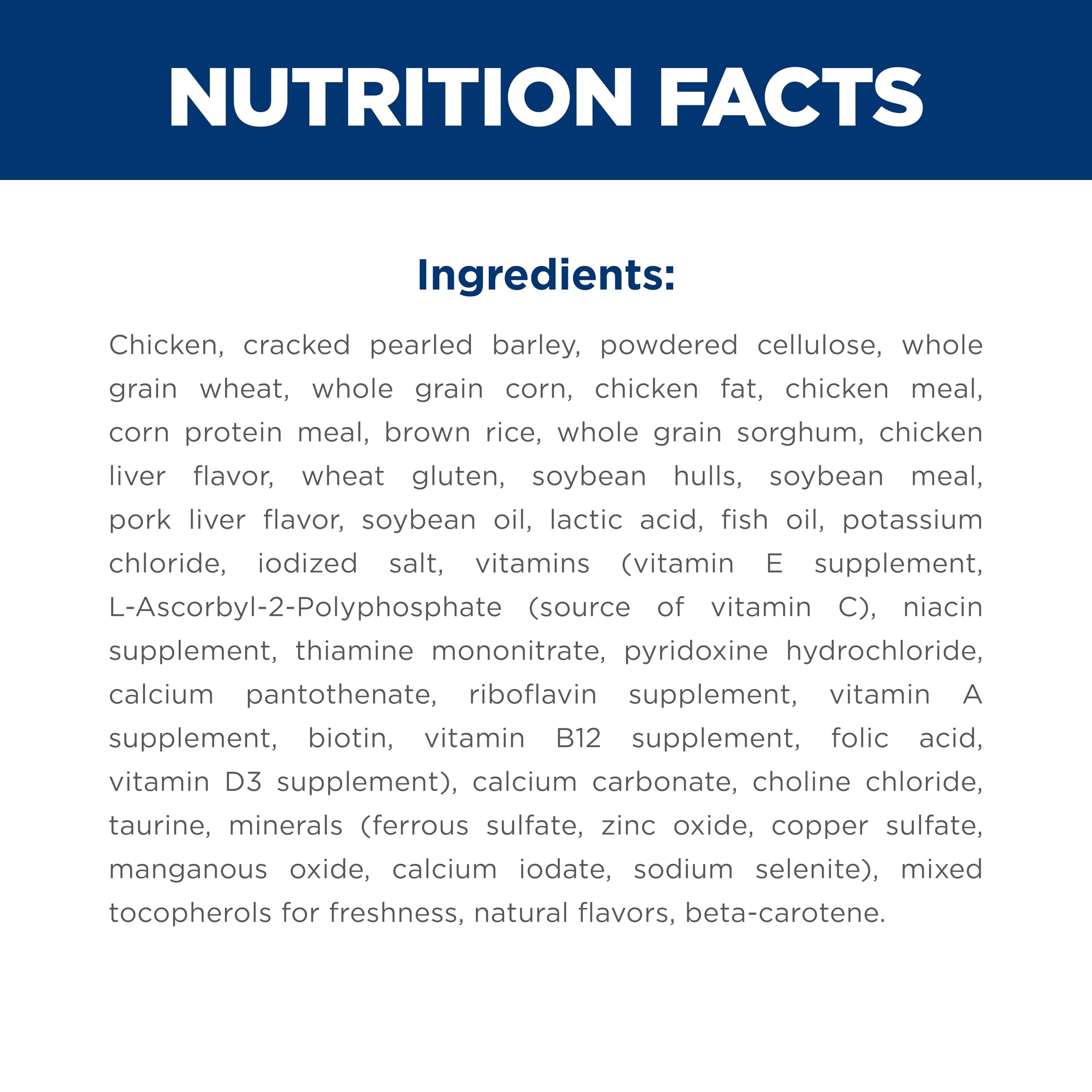 Hill's Science Diet Adult Oral Care ingredients emphasize natural components and added vitamins