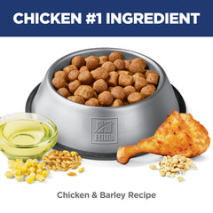 Hill's Science Diet Adult Oral Care meal time shot highlights barley chicken flavor