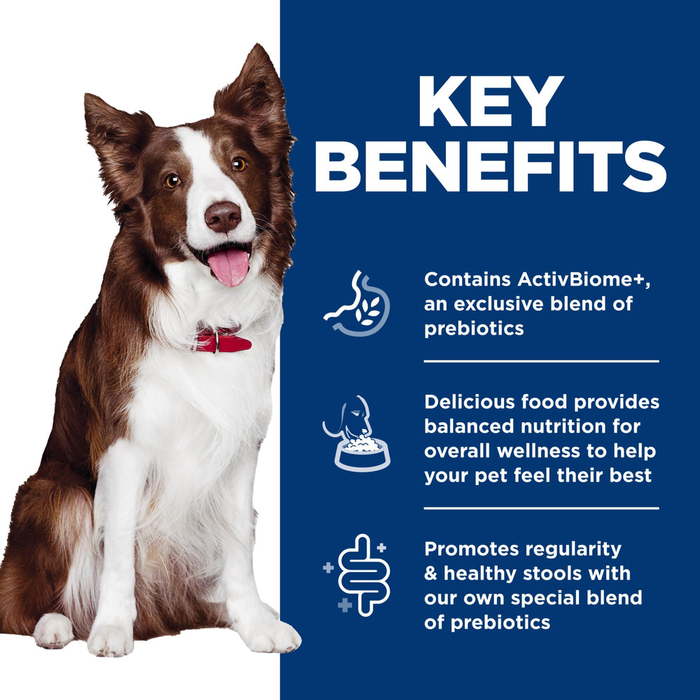 Hill's Science Diet packaging highlights ActivBiome+ Digestion and balanced nutrition