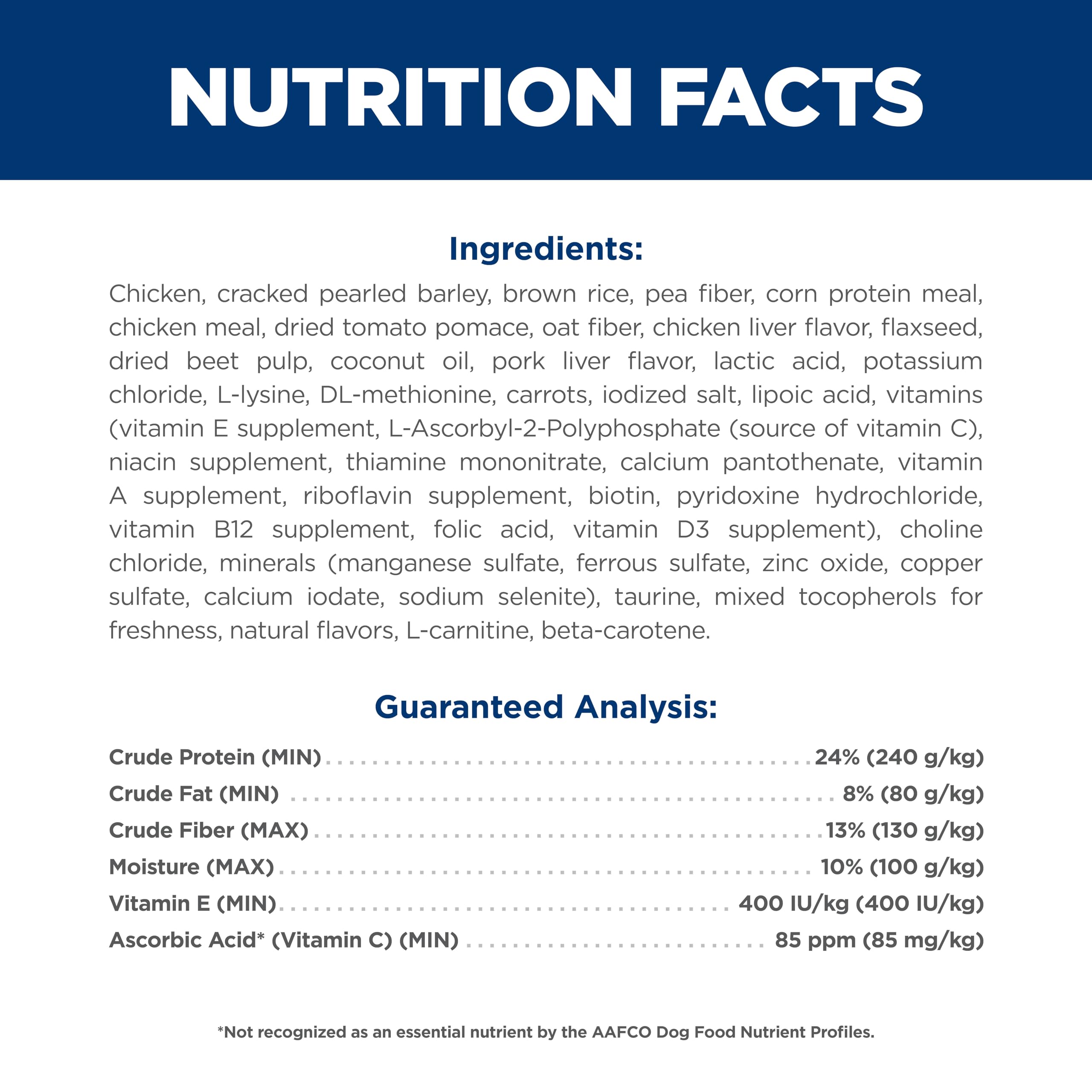 Ingredient list of Hill's Science Diet Adult Perfect Weight shows natural components