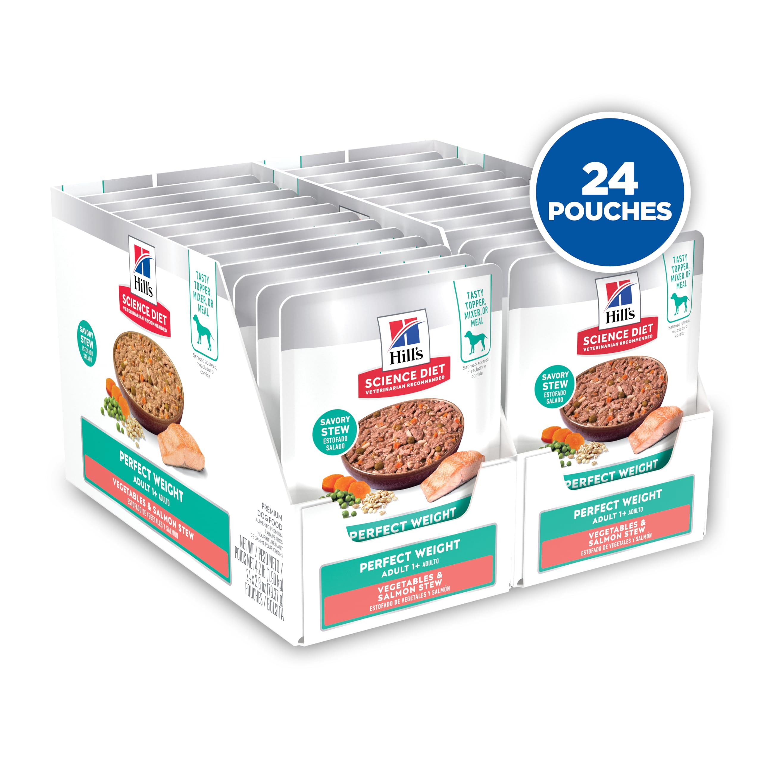 Hill's Science Diet Adult Perfect Weight 2.8 oz pouches arranged for serving