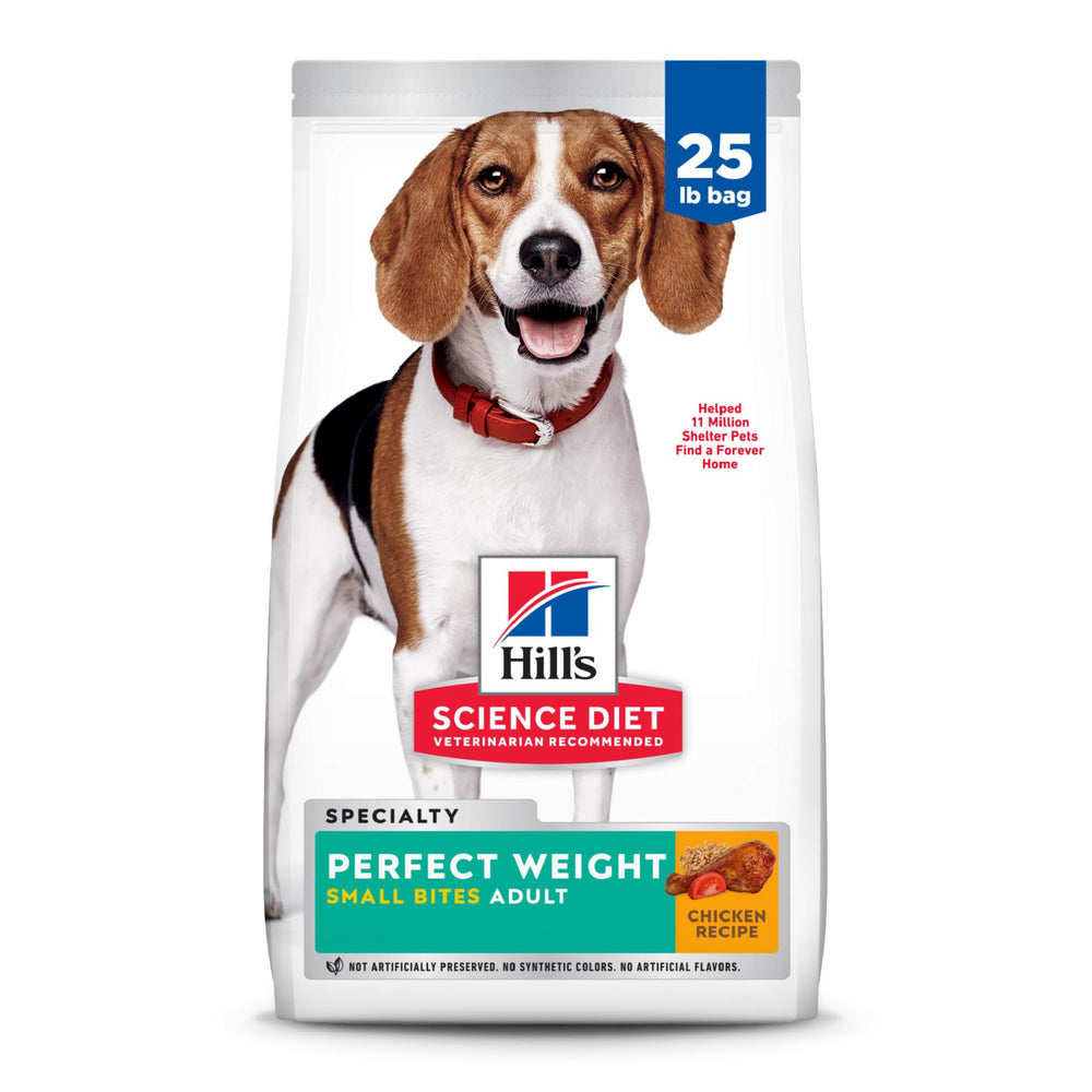 Hill's Science Diet Adult Perfect Weight Small Bites dog food bag front emphasizing weight management