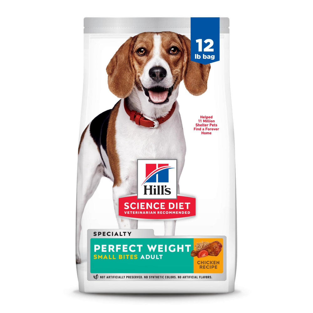Hill's Science Diet Adult Perfect Weight small bites dog food kibble in bowl for portion control