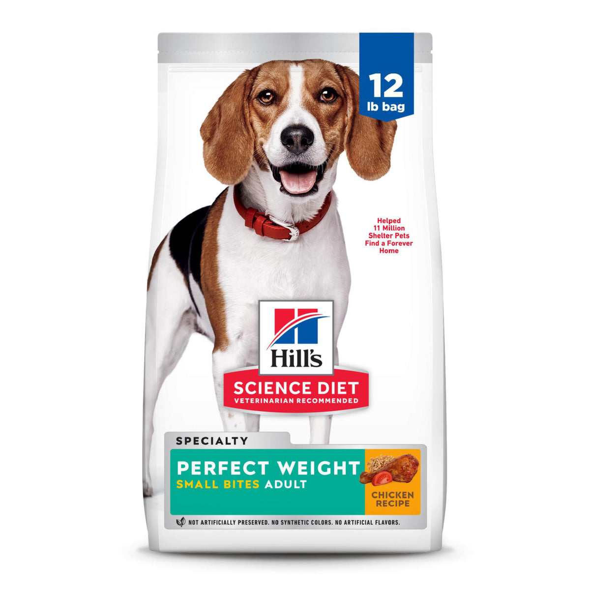 Hill's Science Diet Adult Perfect Weight small bites dog food kibble in bowl for portion control