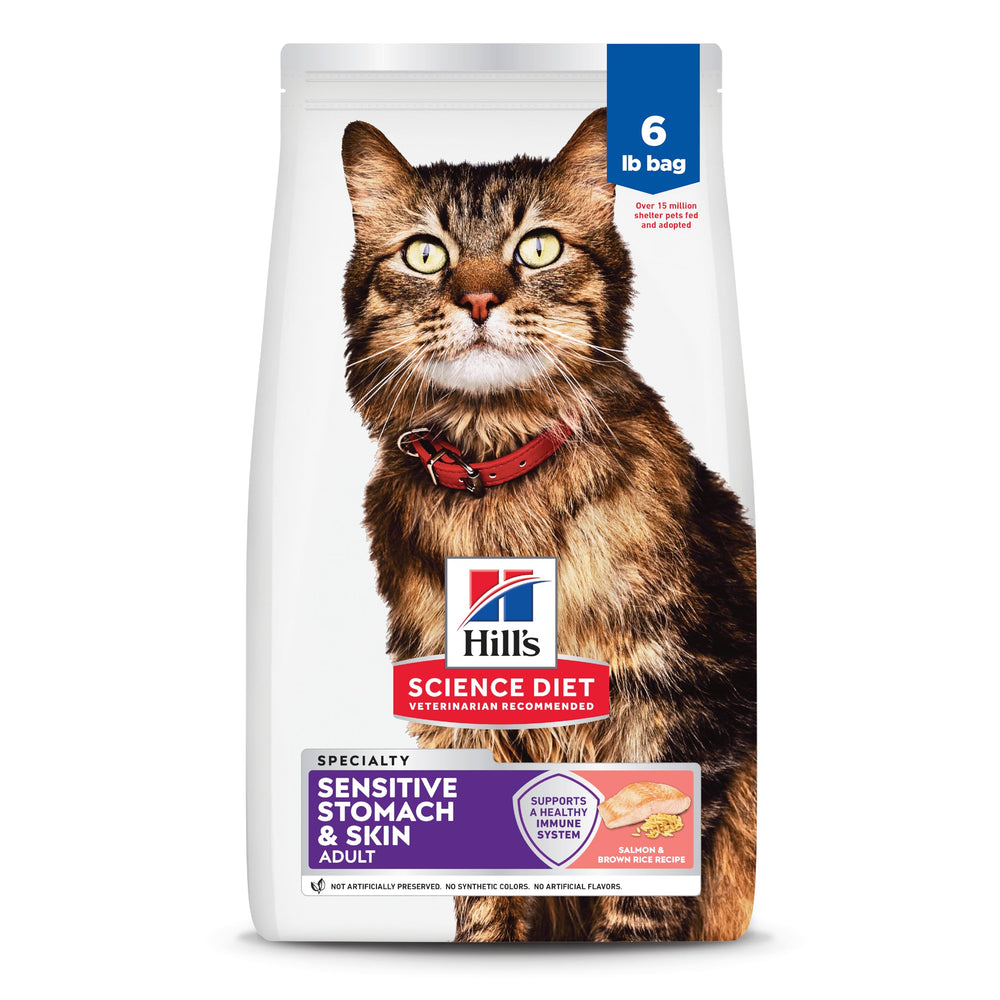 Hill's Science Diet salmon and brown rice bag showing gentle digestion for cats