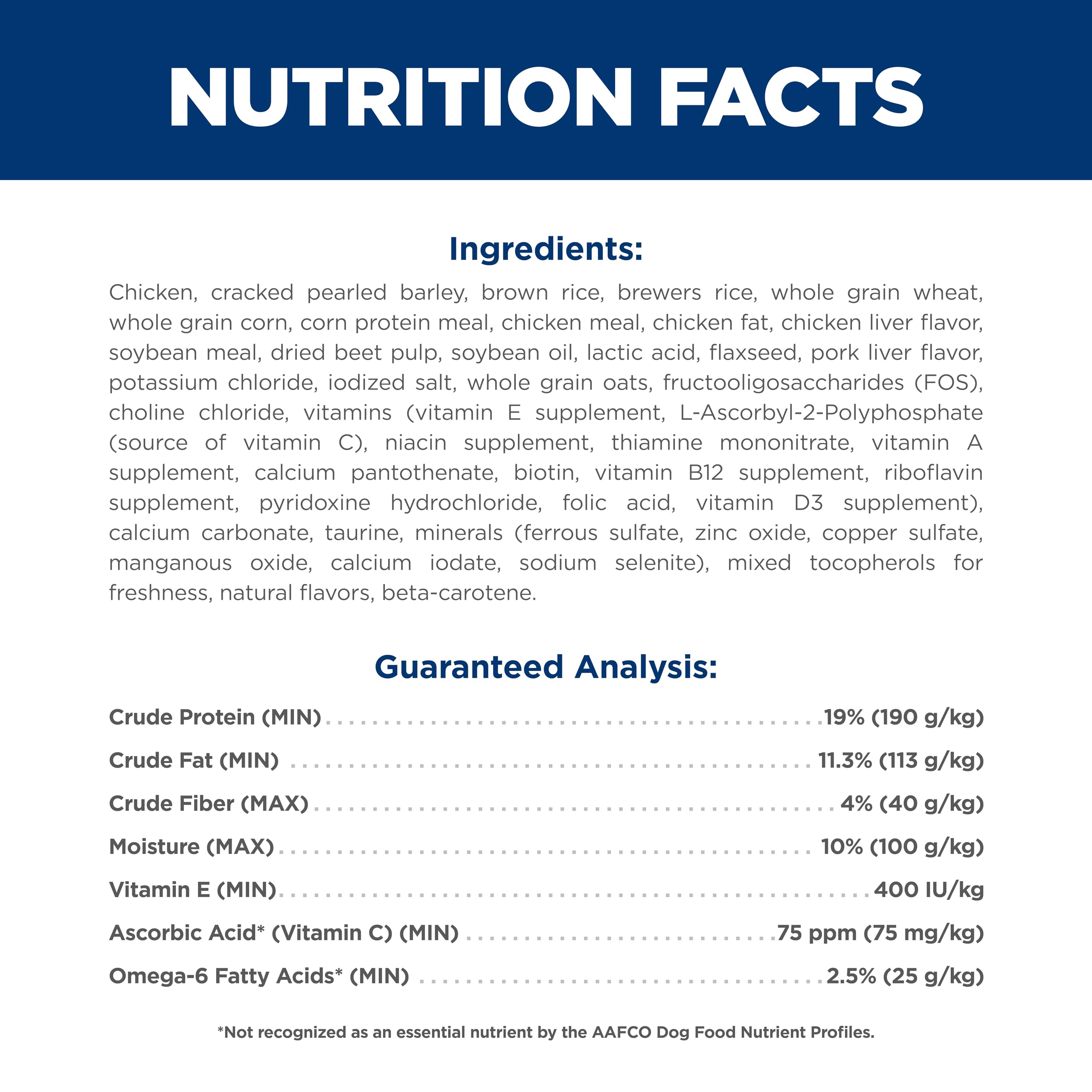 Hill's ActivBiome+ blend with prebiotics and antioxidants suggests digestive support