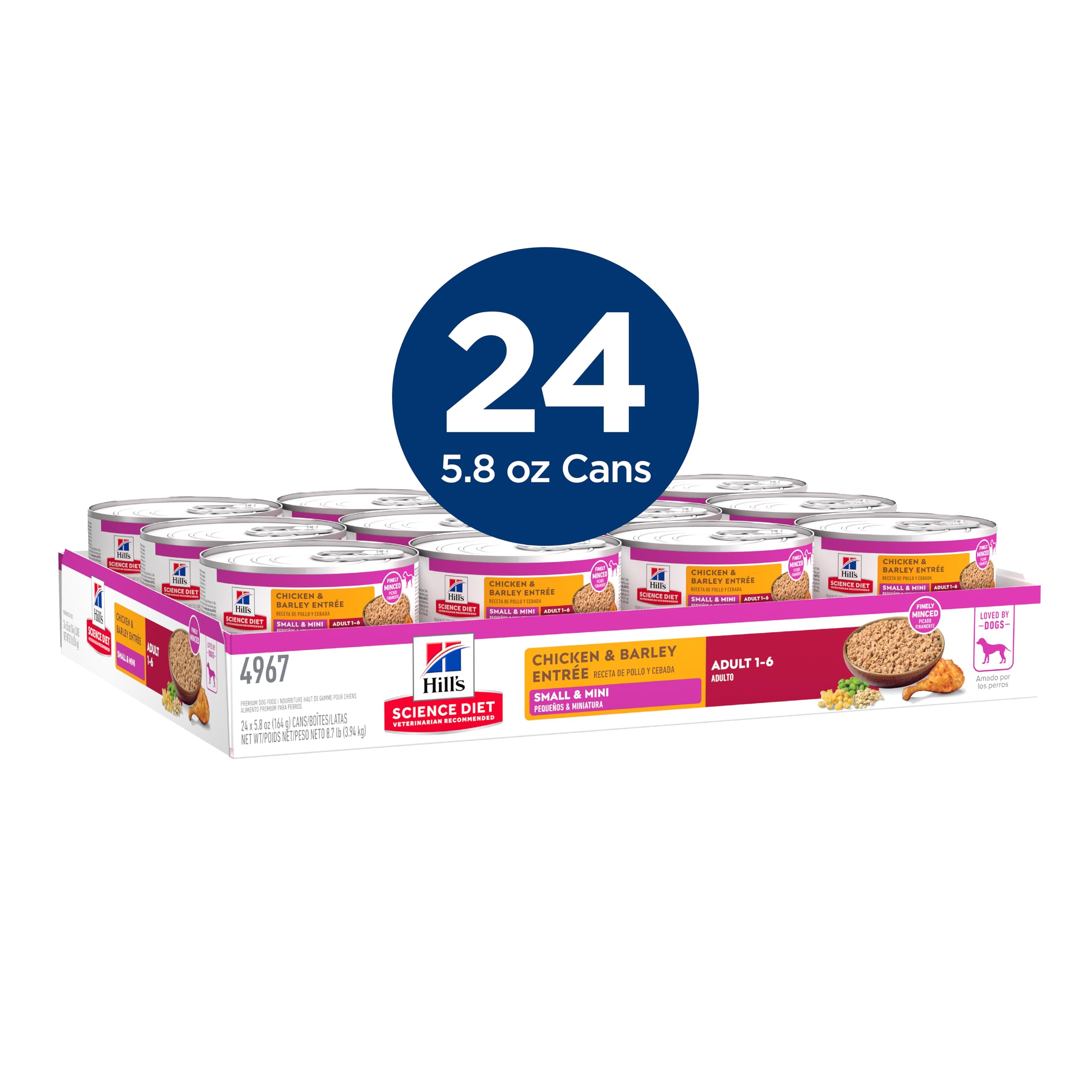 Hill's Science Diet wet dog food can with real chicken and barley appealing to small breeds