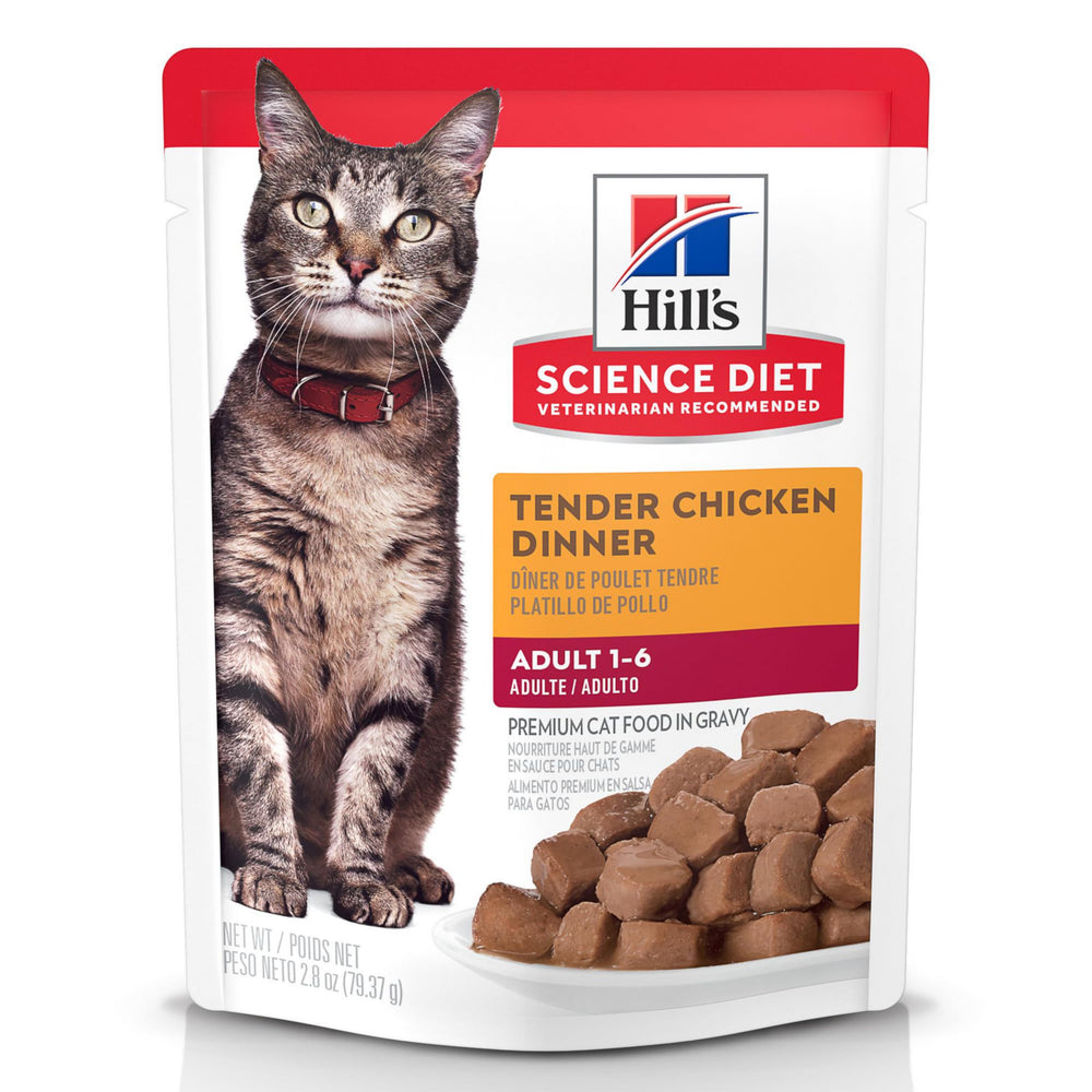 Hill's Science Diet adult tender chicken cat food pouch with gravy for easy serving