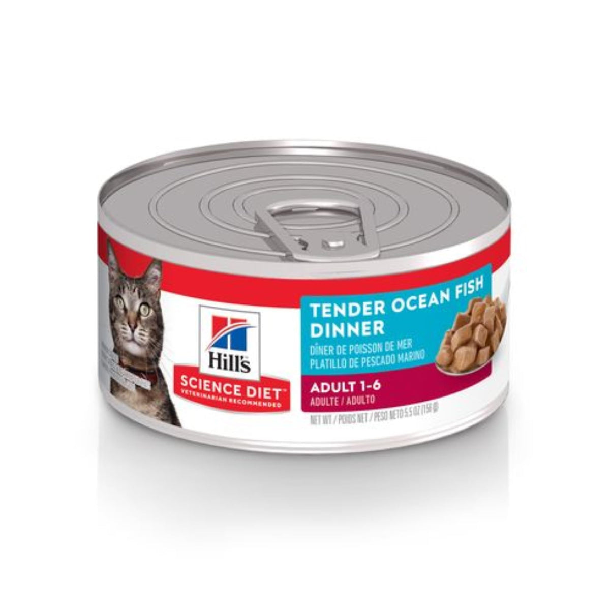 Hill's Science Diet Adult Tender Ocean Fish Dinner can with real fish chunks and lean muscle support