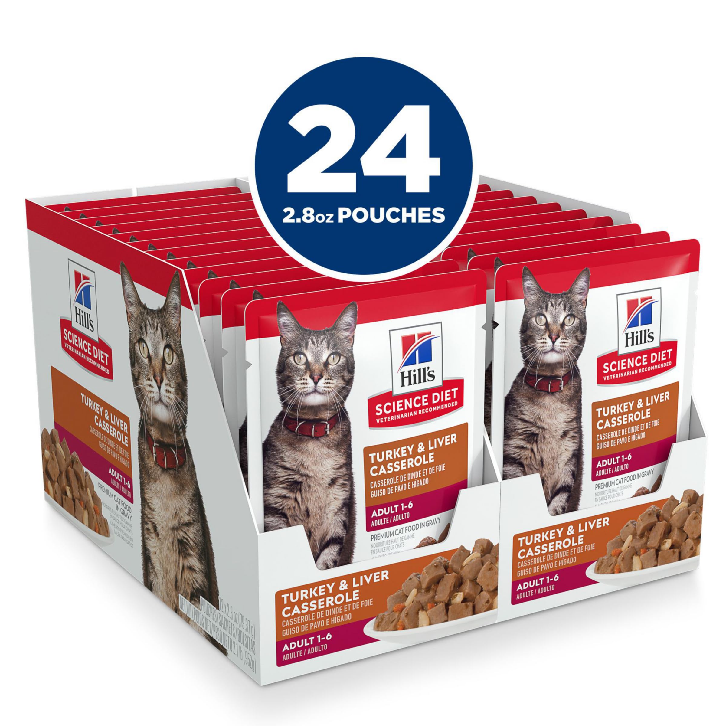 Hill's Science Diet cat food texture close-up highlighting tender meat chunks in rich gravy.
