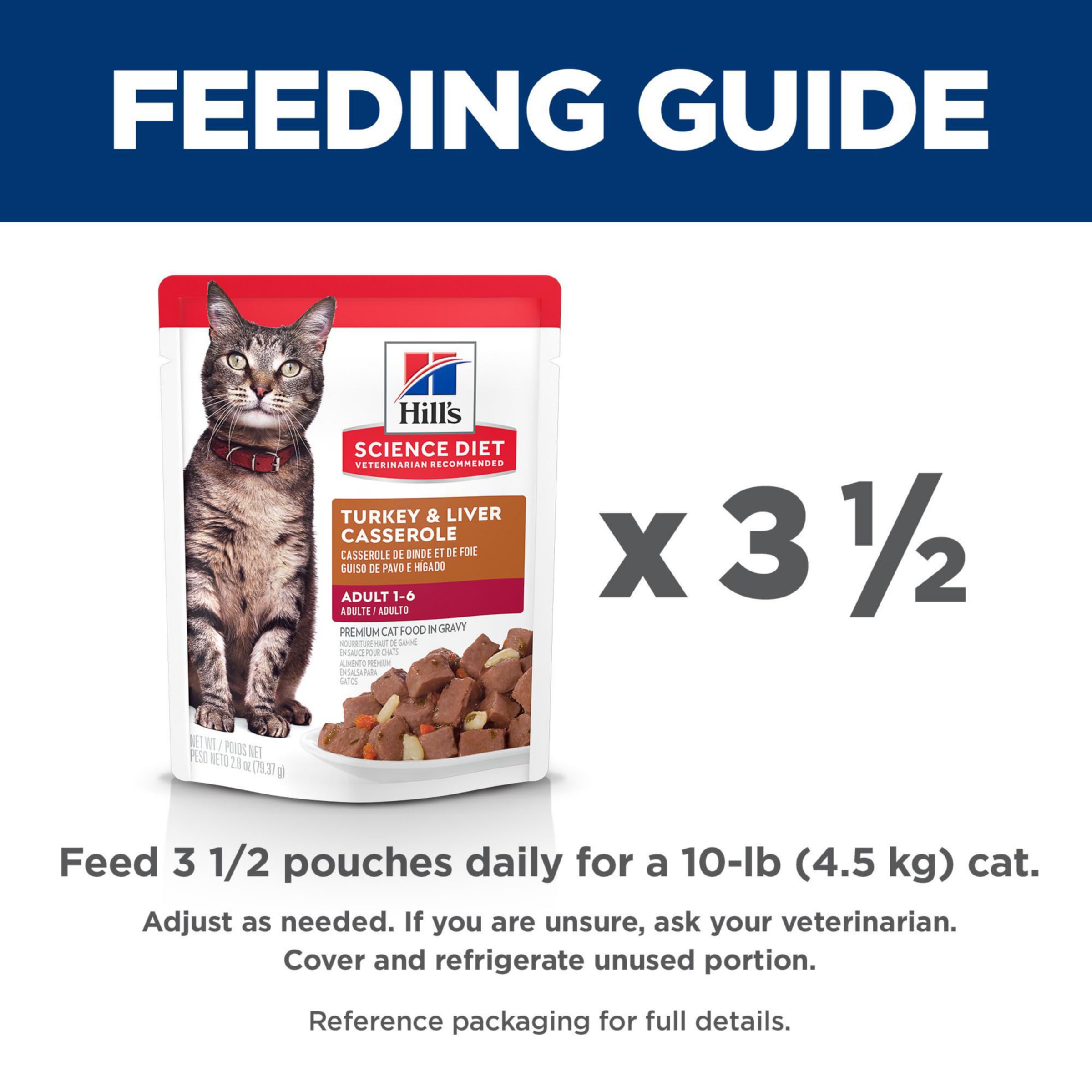 Hill's Science Diet 24-pack convenient feline meals in 2.8 oz pouches for portion control.