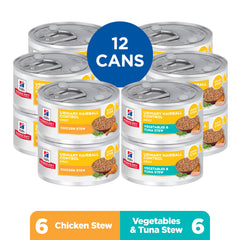 Hill's Science Diet Adult Hairball Tuna Stew cans, delicious and helps reduce hairball issues.