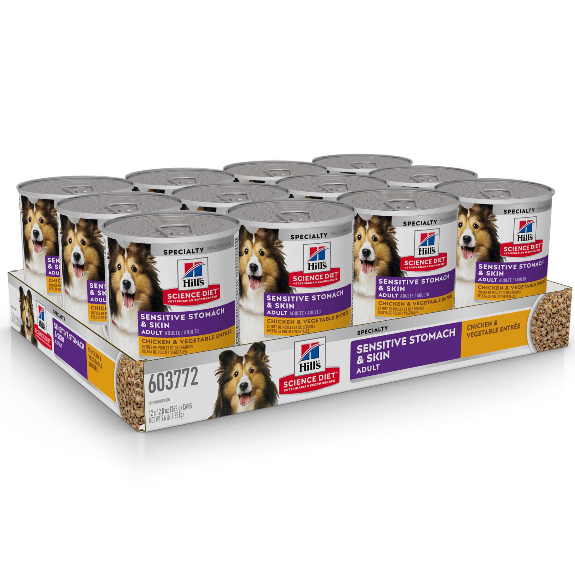 Hill's Science Diet wet dog food in a bowl with chicken and vegetables for shine.