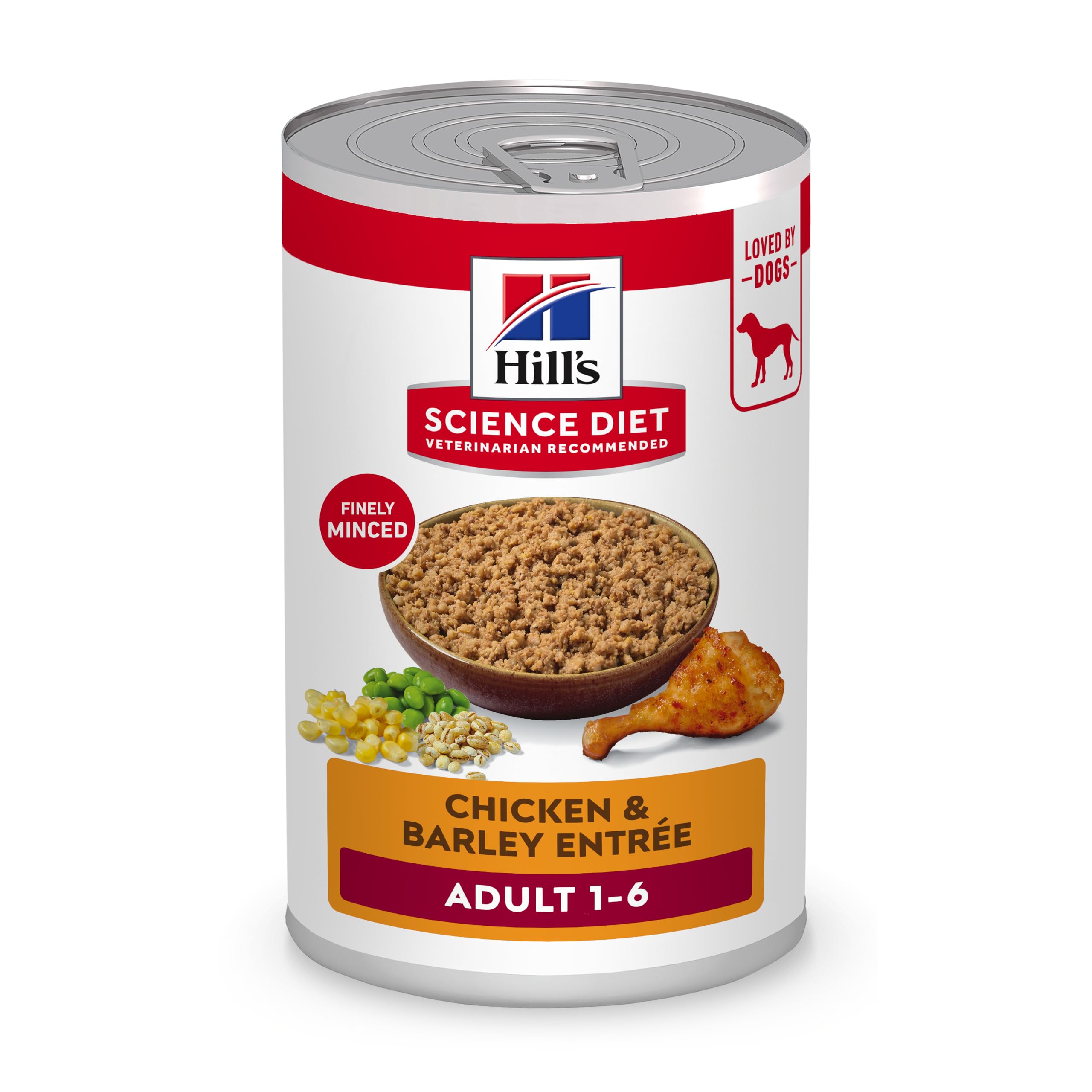 Hill's Science Diet adult wet dog food cans with chicken and barley for balanced nutrition