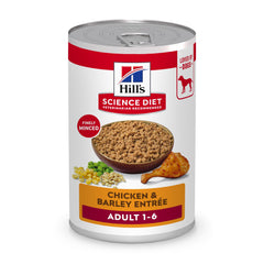 Hill's Science Diet adult wet dog food cans with chicken and barley for balanced nutrition