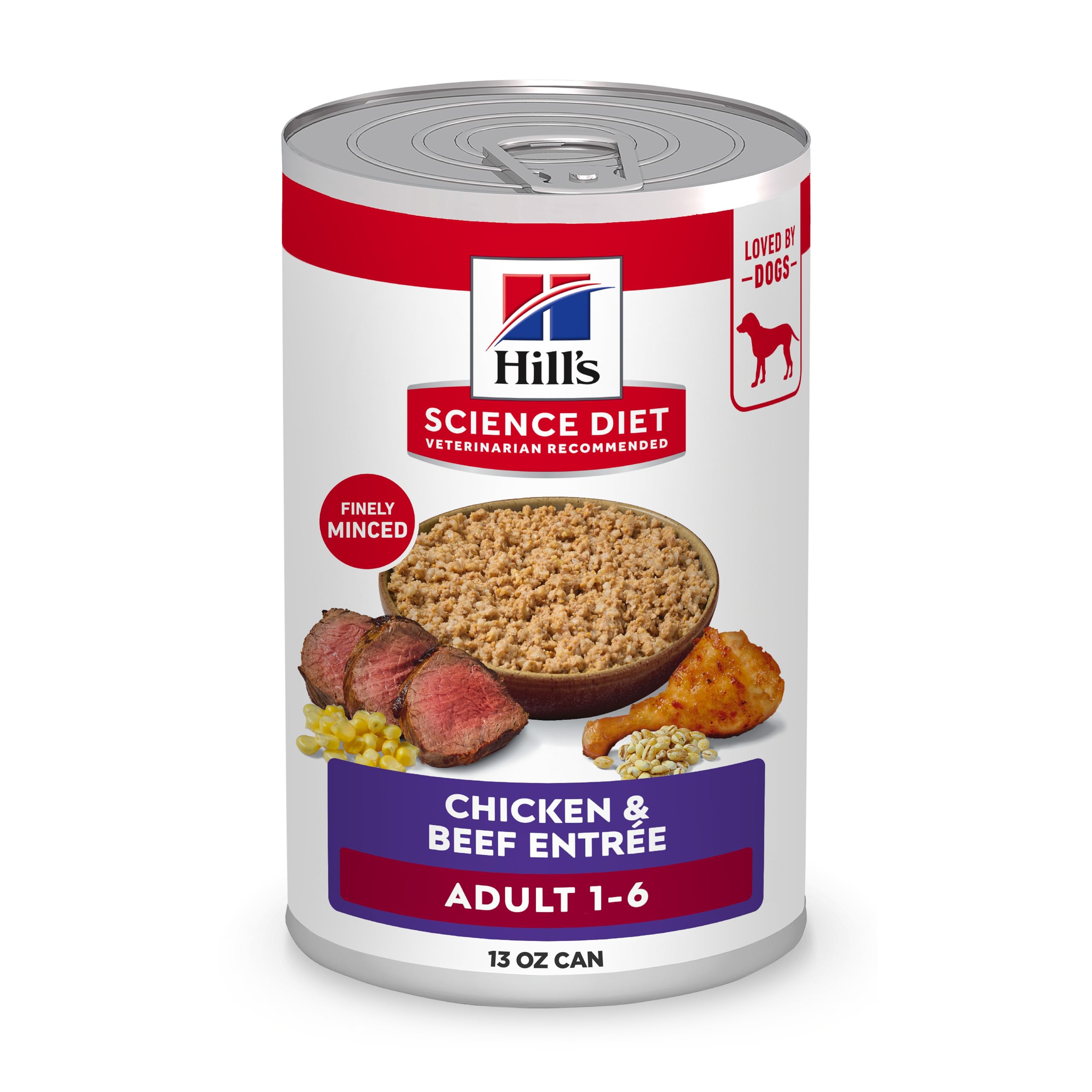 Hill's Science Diet Adult wet dog food chicken-beef cans provide balanced nutrition for energy and lean muscle.