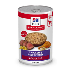 Hill's Science Diet Adult wet dog food chicken-beef cans provide balanced nutrition for energy and lean muscle.