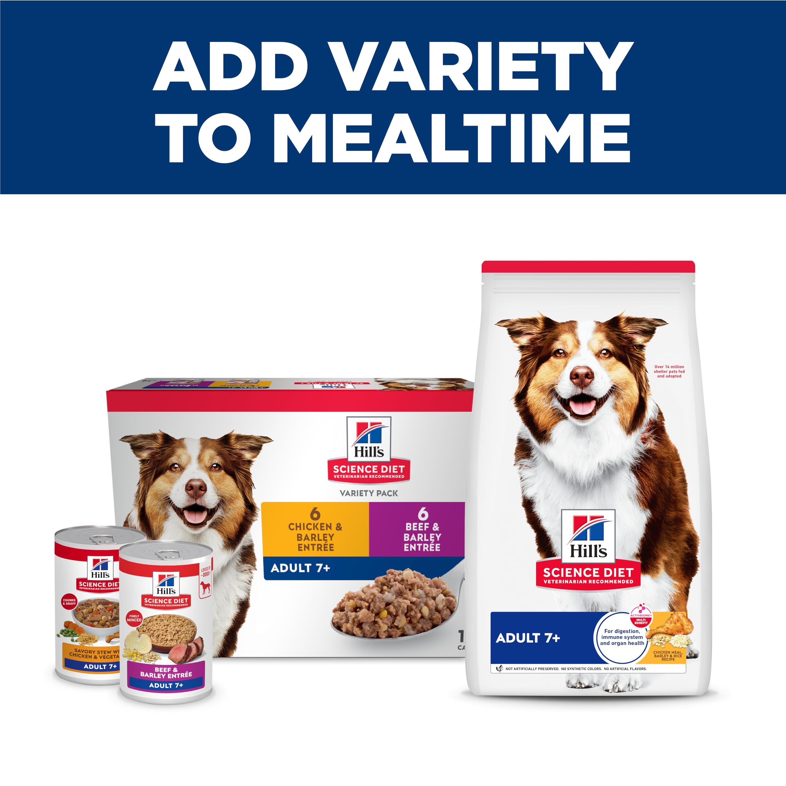 Hill's Science Diet packaging emphasizes veterinarians' recommendations for senior nutrition