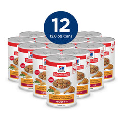 Hill's Science Diet chicken and vegetables savory stew shown in serving image for balanced nutrition