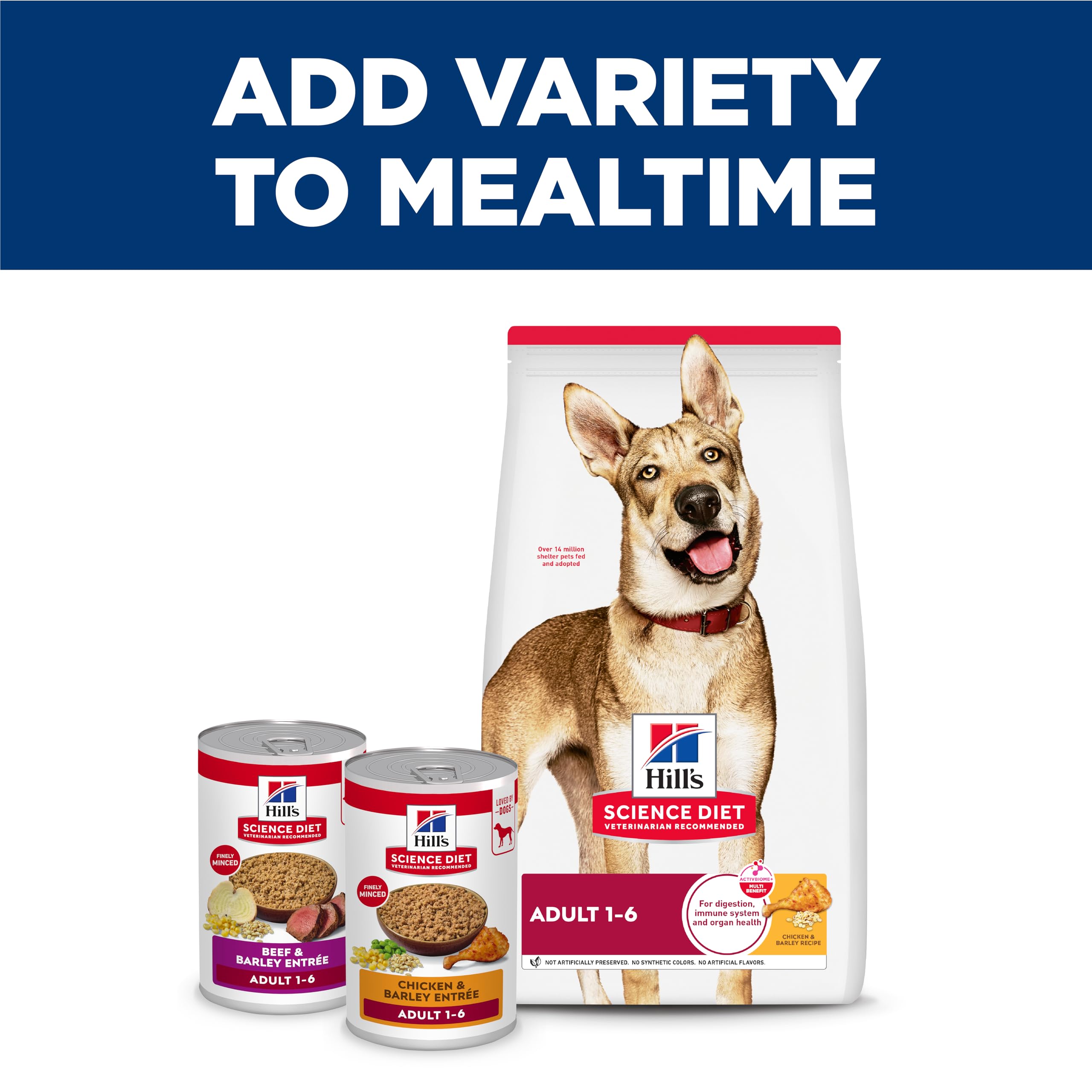 Hill's Science Diet omega-6 and vitamin E nourish skin and coat for shine.