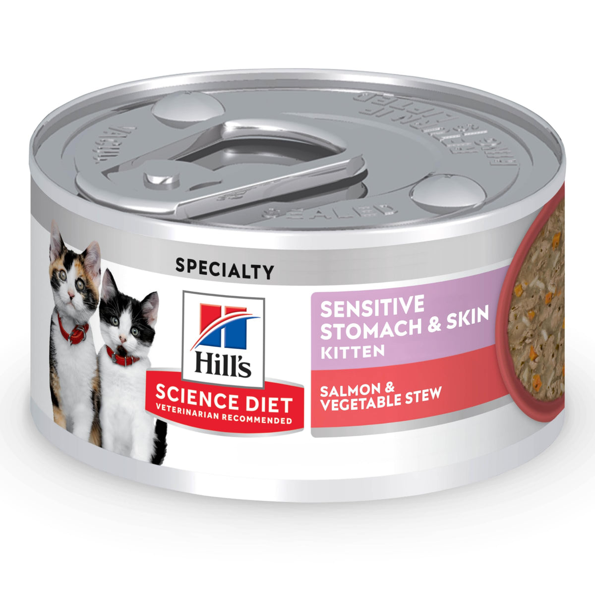 Hill's Science Diet kitten salmon stew bowl—delicious and gentle on sensitive stomachs.