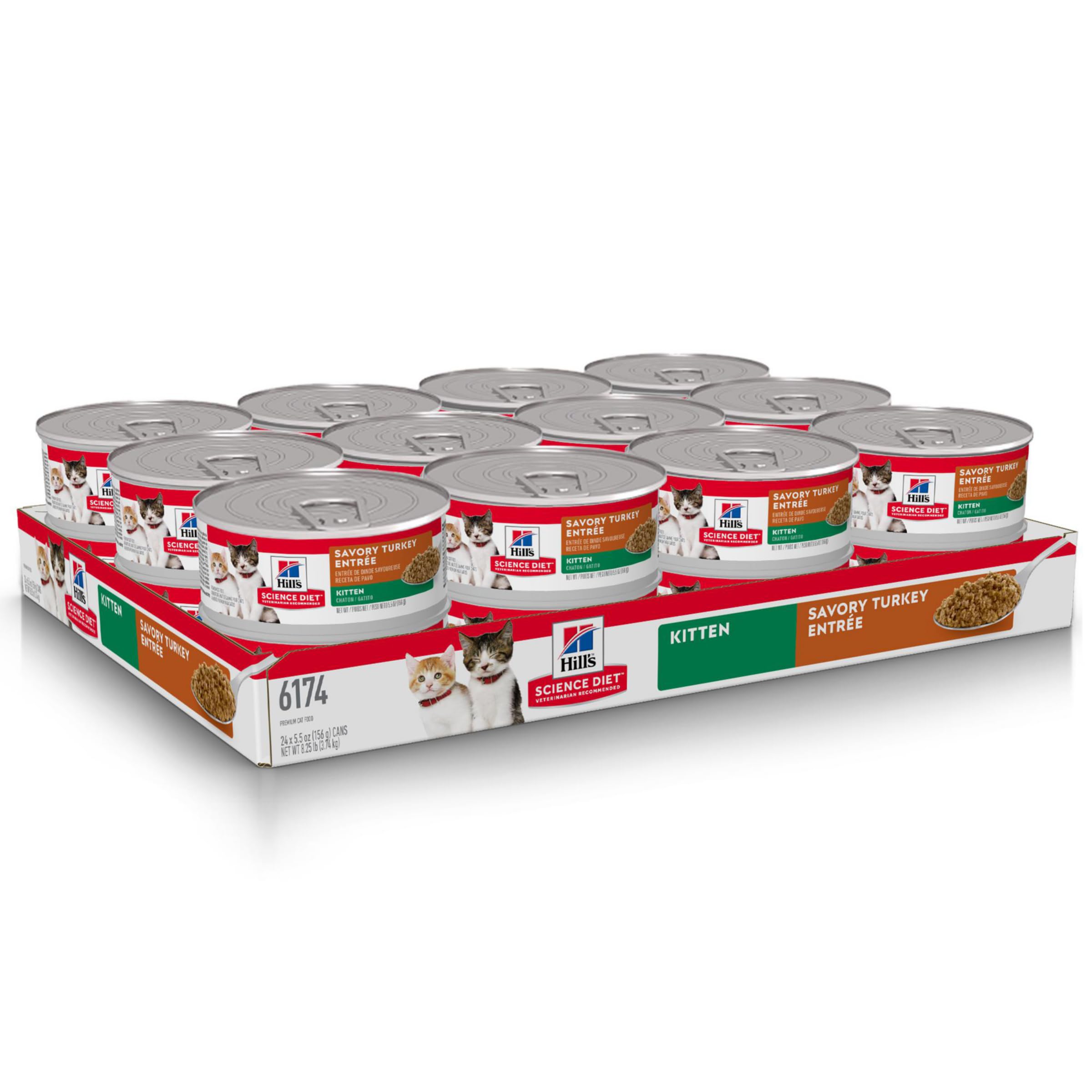 Hill's Science Diet Kitten Turkey Entrée packaging indicating balanced nutrition for kittens