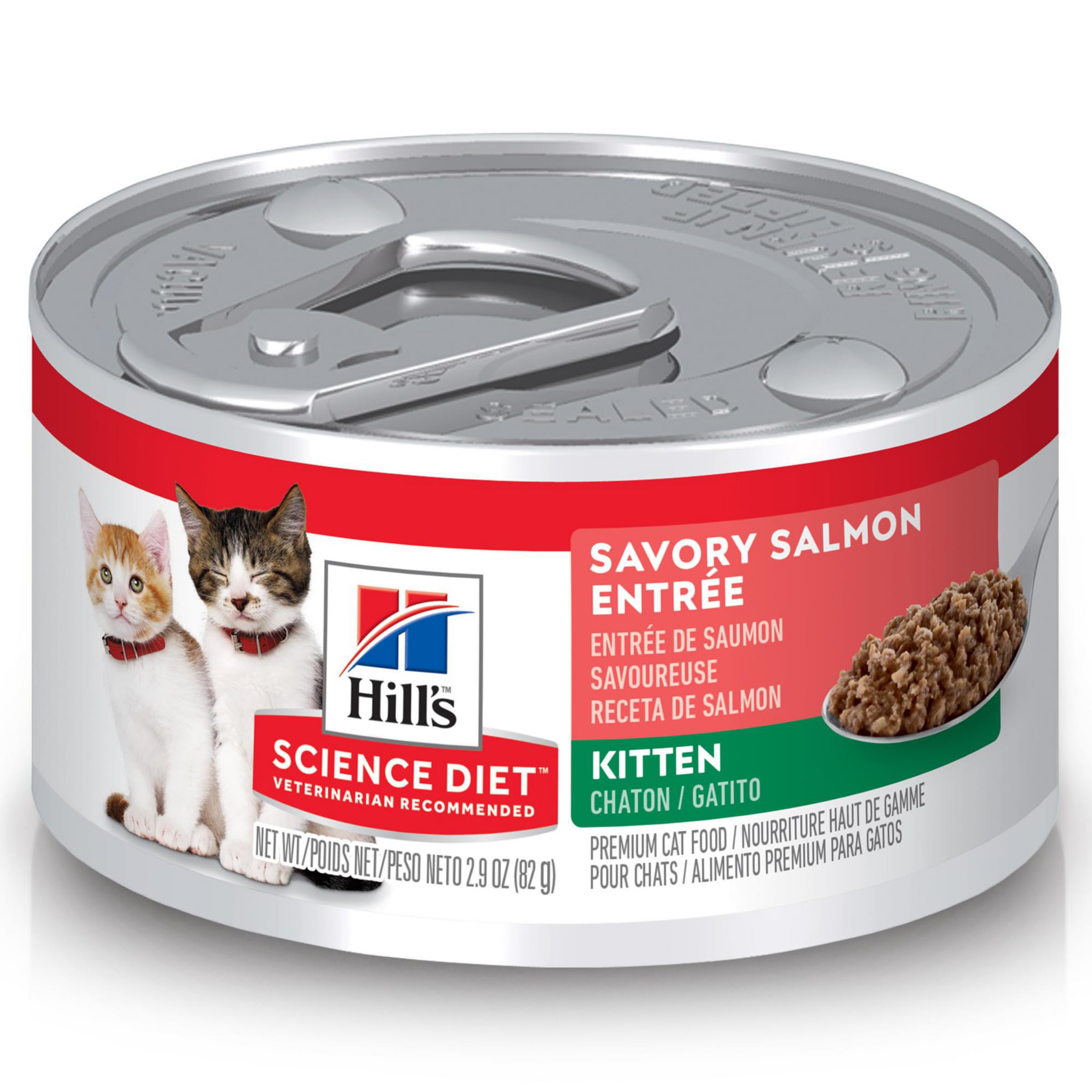 Hill's Science Diet Kitten Salmon can closeup highlighting premium protein for growth