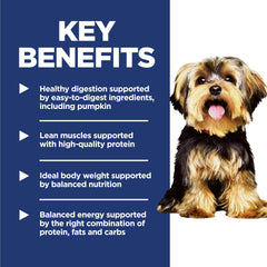Hill's Science Diet lamb meal recipe supports healthy digestion with pumpkin in small-breed kibble