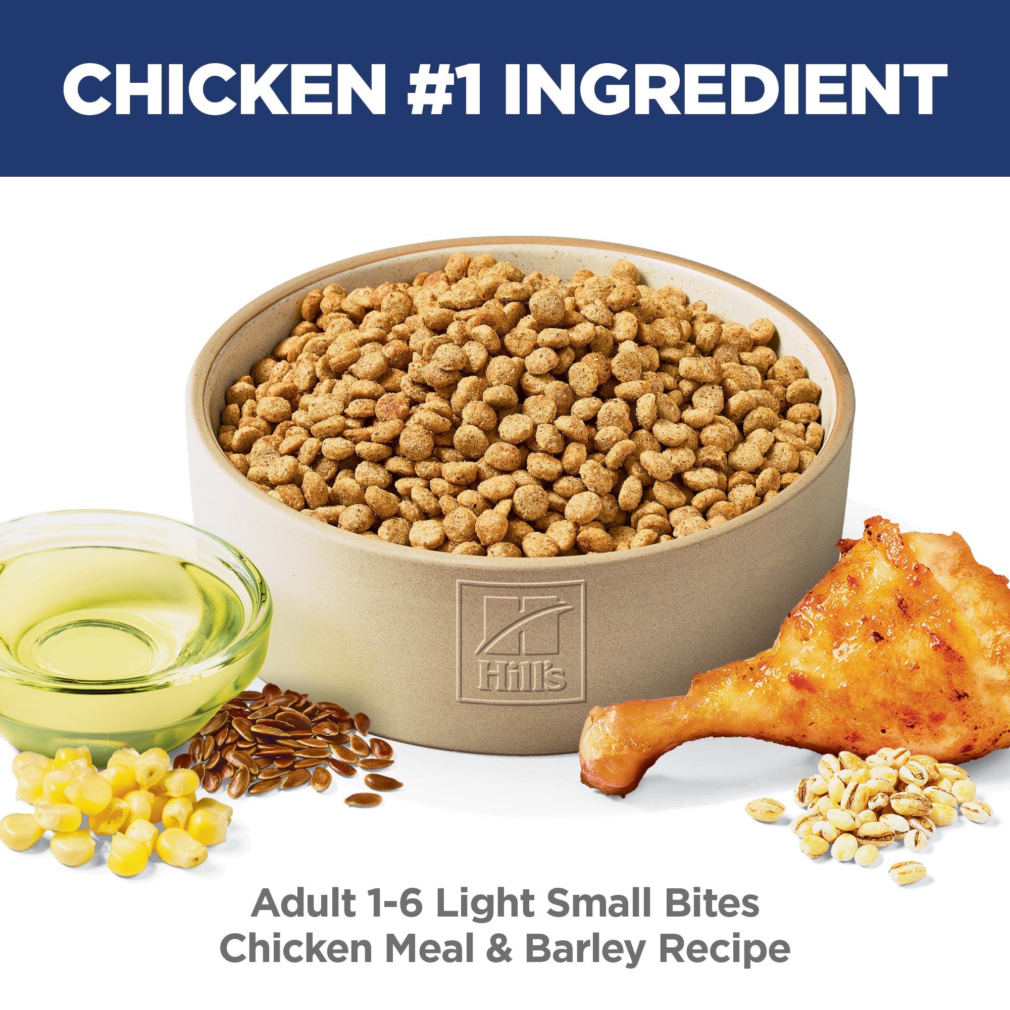 Hill's Science Diet Light Small Bites kibble close-up showing small bites for easy chewing
