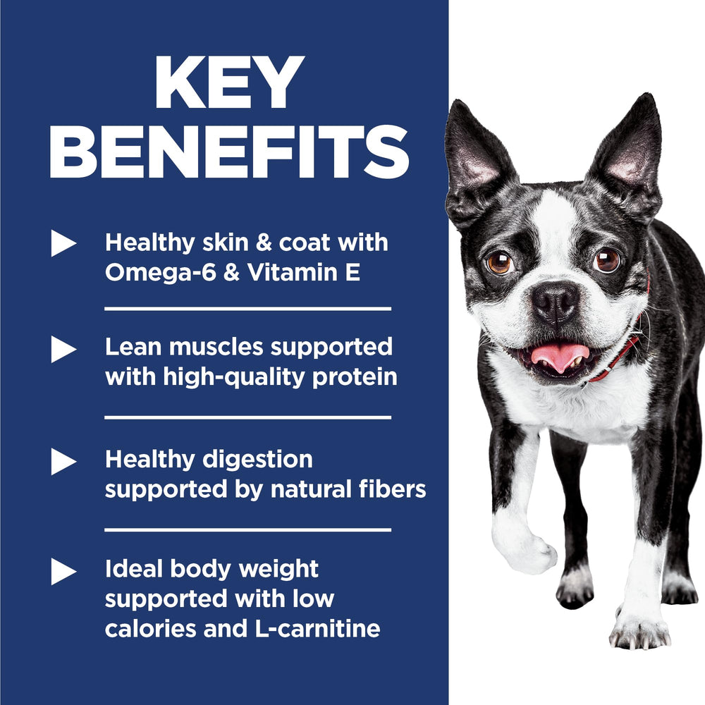 Close-up of Hill's Light Small Bites chicken meal kibble highlights lean protein.
