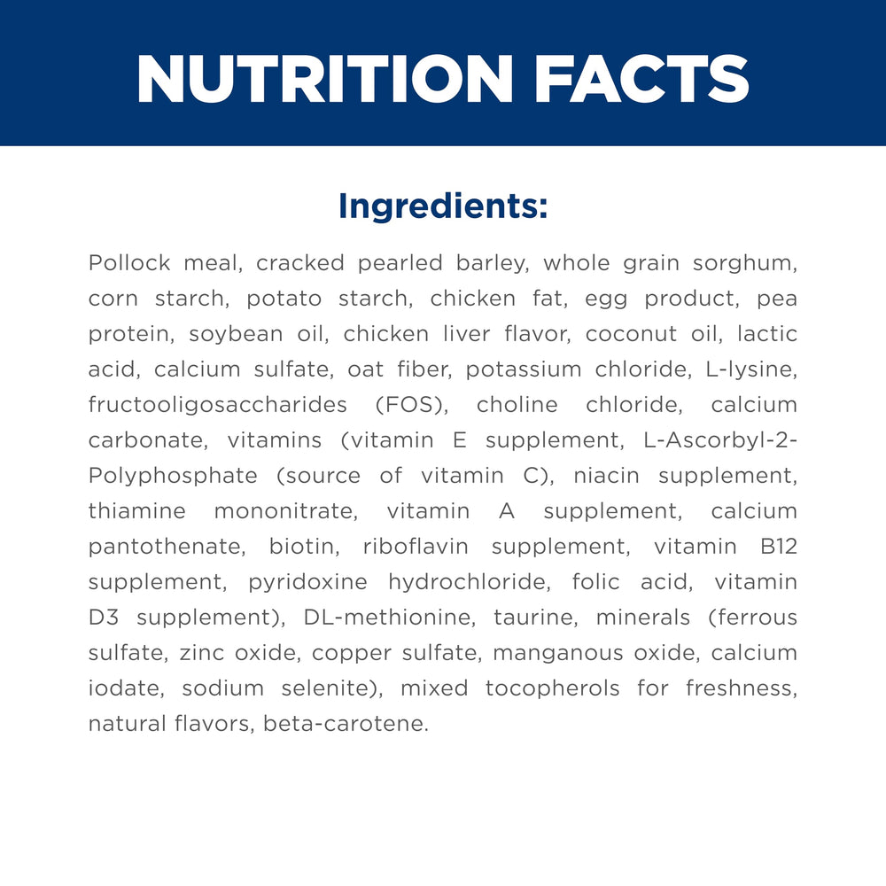 Natural ingredients with added vitamins and minerals in Hill's Science Diet cat food.