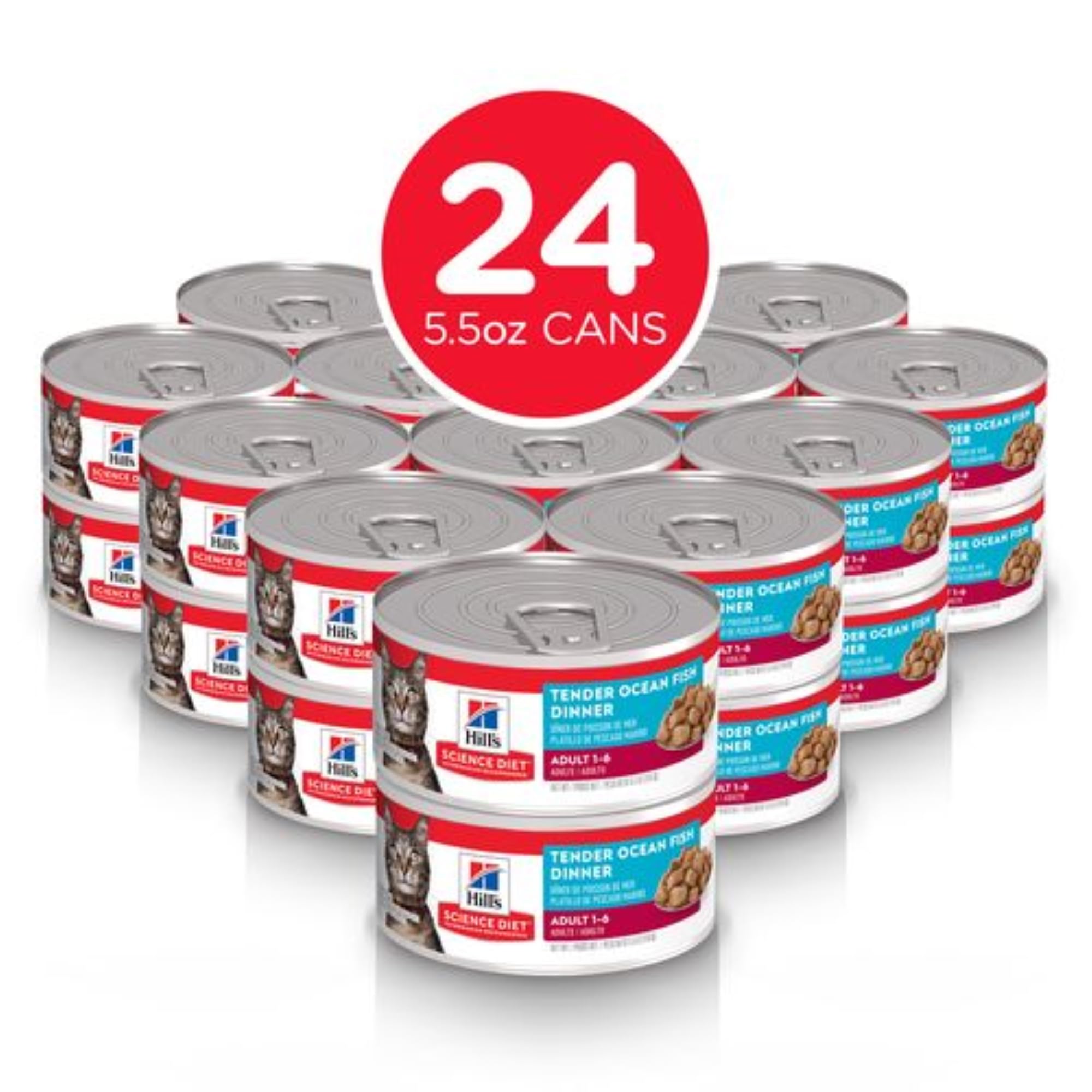 Ocean fish chunks in sauce close-up on Hill's Science Diet cat food can