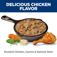 Hill's Science Diet open-can with spoon Roasted Chicken Stew suggests convenient mealtime feeding.