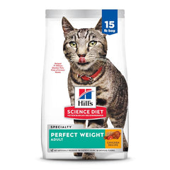 Cat eating Hill's Science Diet Perfect Weight with arched back