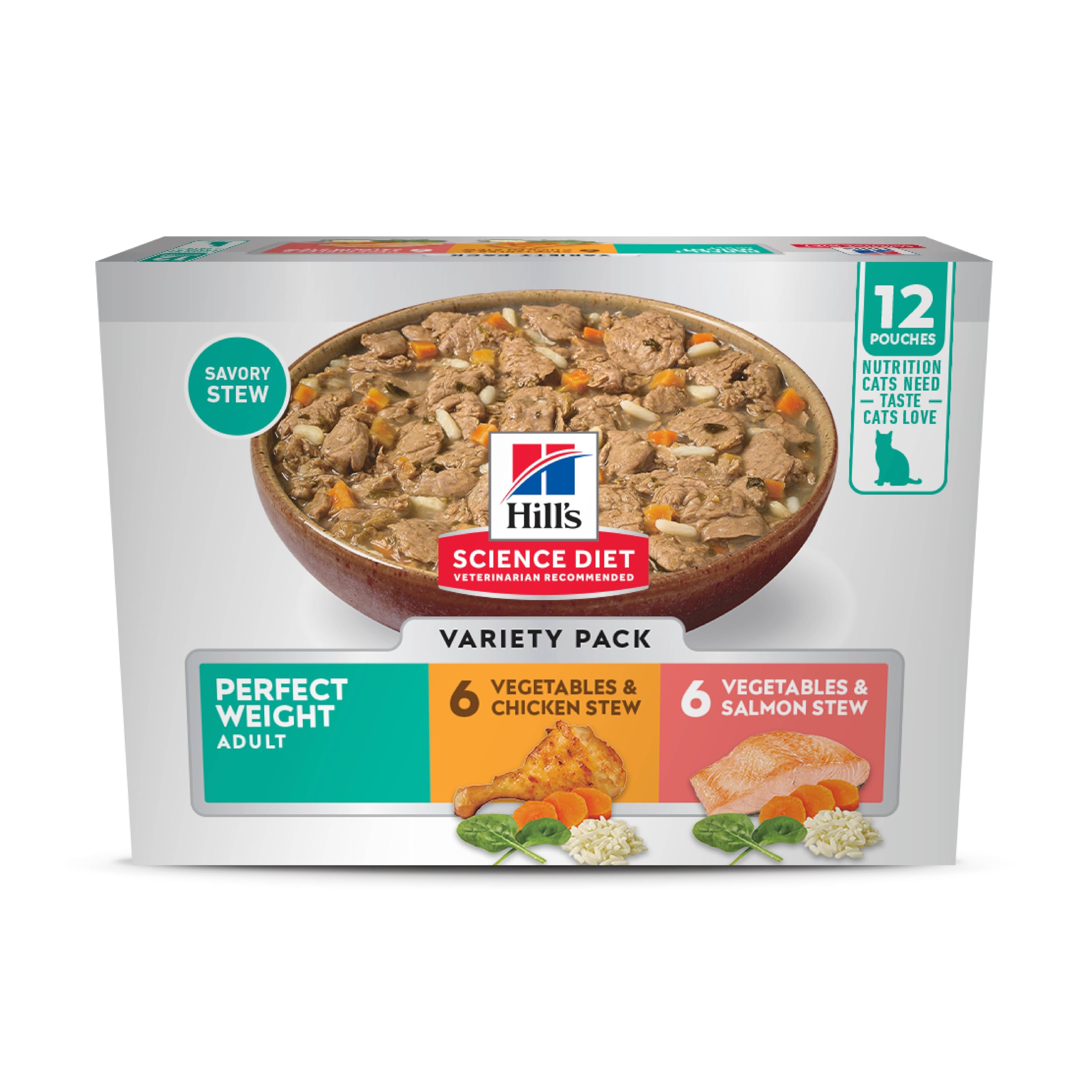 Hill's Science Diet Perfect Weight variety-pack front packaging showing two flavors for weight management.