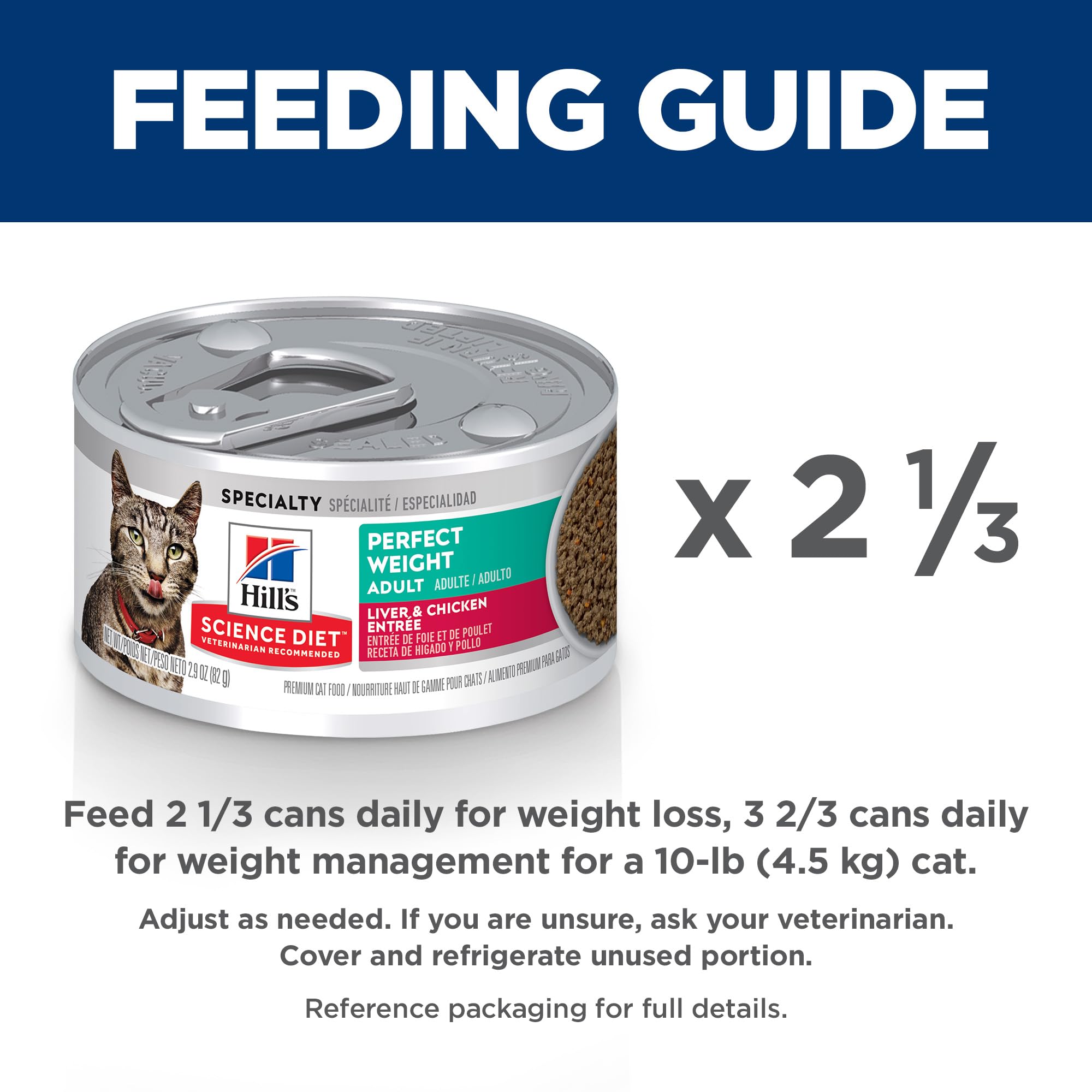 Hill's Science Diet Perfect Weight 24-pack cans on shelf illustrate convenient feeding routine.