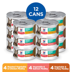 Hill's Science Diet Perfect Weight turkey can for adult cats, emphasizing lean muscle support.