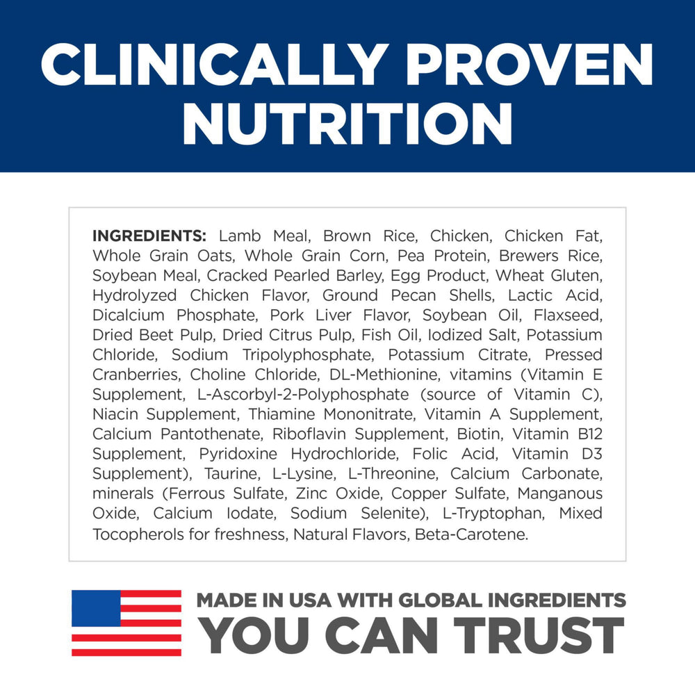 Hill's Science Diet Puppy Lamb Meal label shows DHA and fish oil.