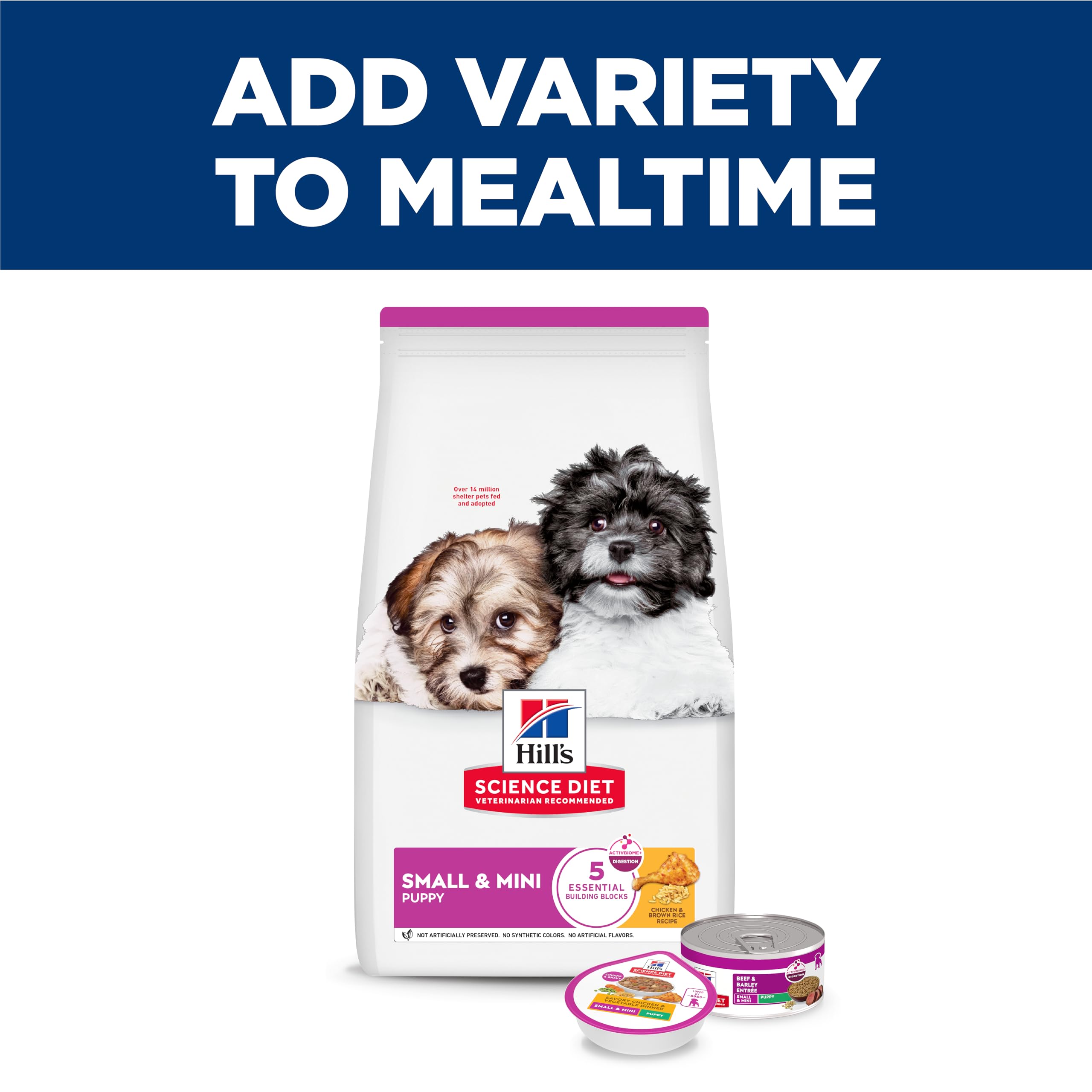 A scoop of Hill's Science Diet Puppy food shown beside a bowl.