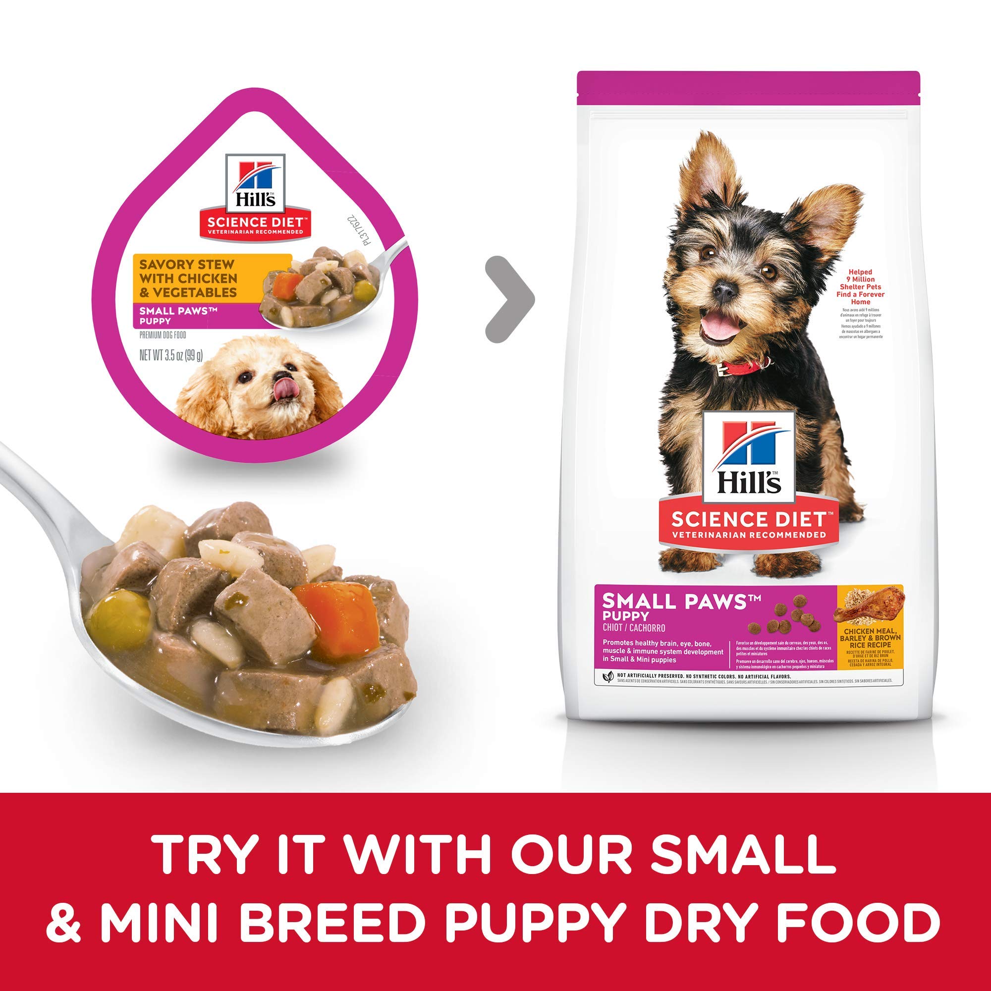 Natural ingredients with added vitamins and minerals in Hill's Science Diet Puppy wet food.
