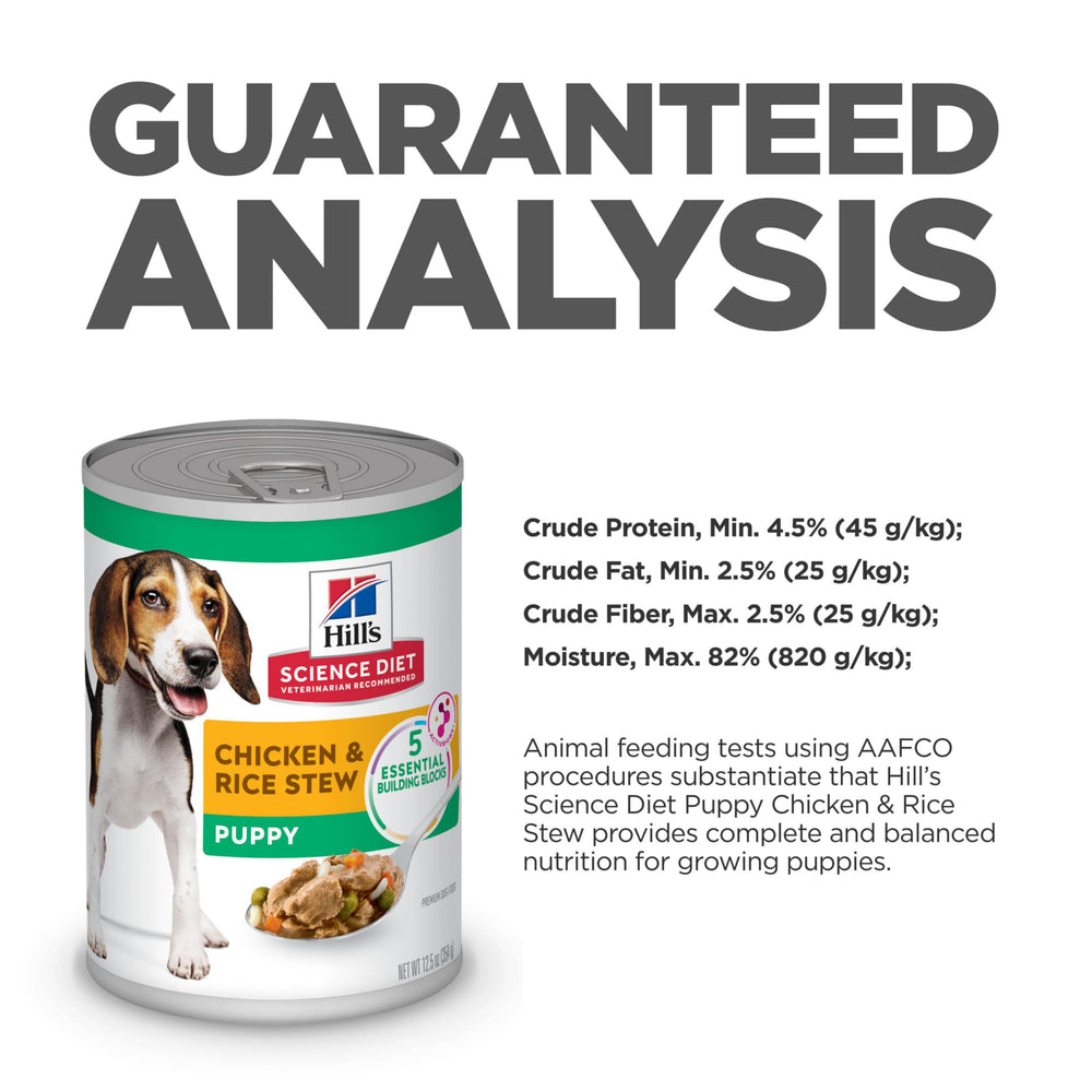 Hill's Science Diet Puppy Chicken & Rice Stew USA-made ingredients note