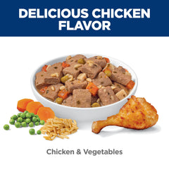 Hill's Science Diet Puppy ingredients image featuring chicken and vegetables for balanced growth.