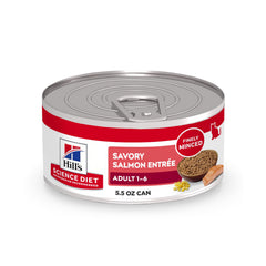 Hill's Science Diet Salmon Entree cans for adult cats with lean protein for muscle maintenance