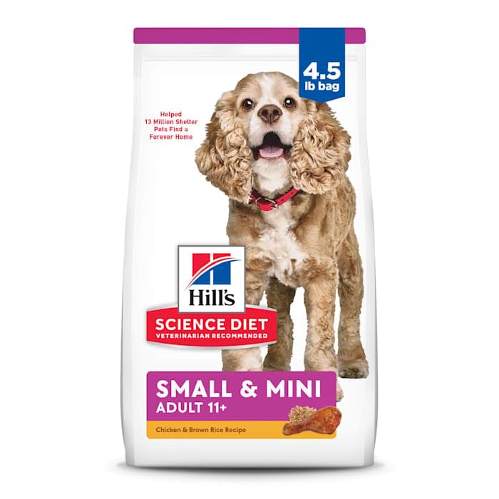 Hill's Science Diet Senior 11+ ActivBiome+ fibers indicate digestive and immune support.