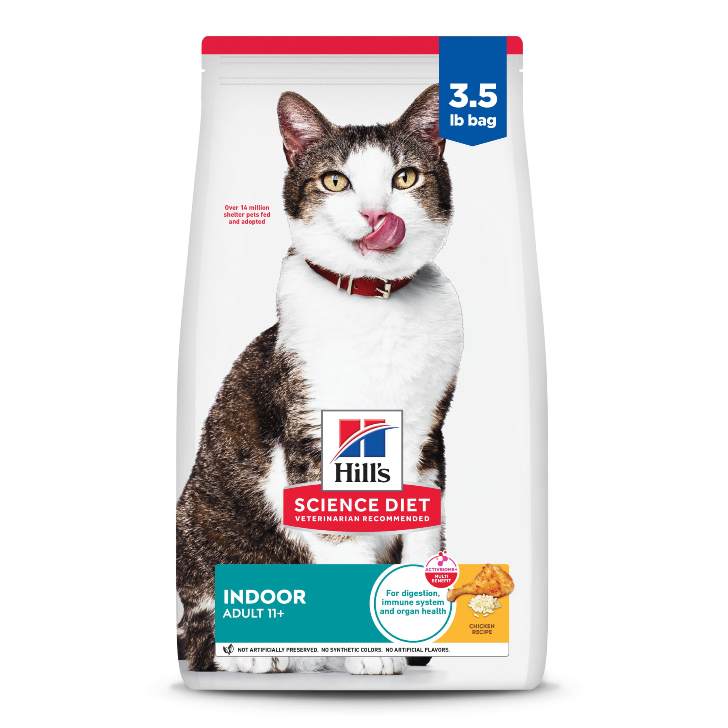 Hill's Science Diet Senior 11+ Indoor chicken kibble in a 3.5 lb bag for indoor cats