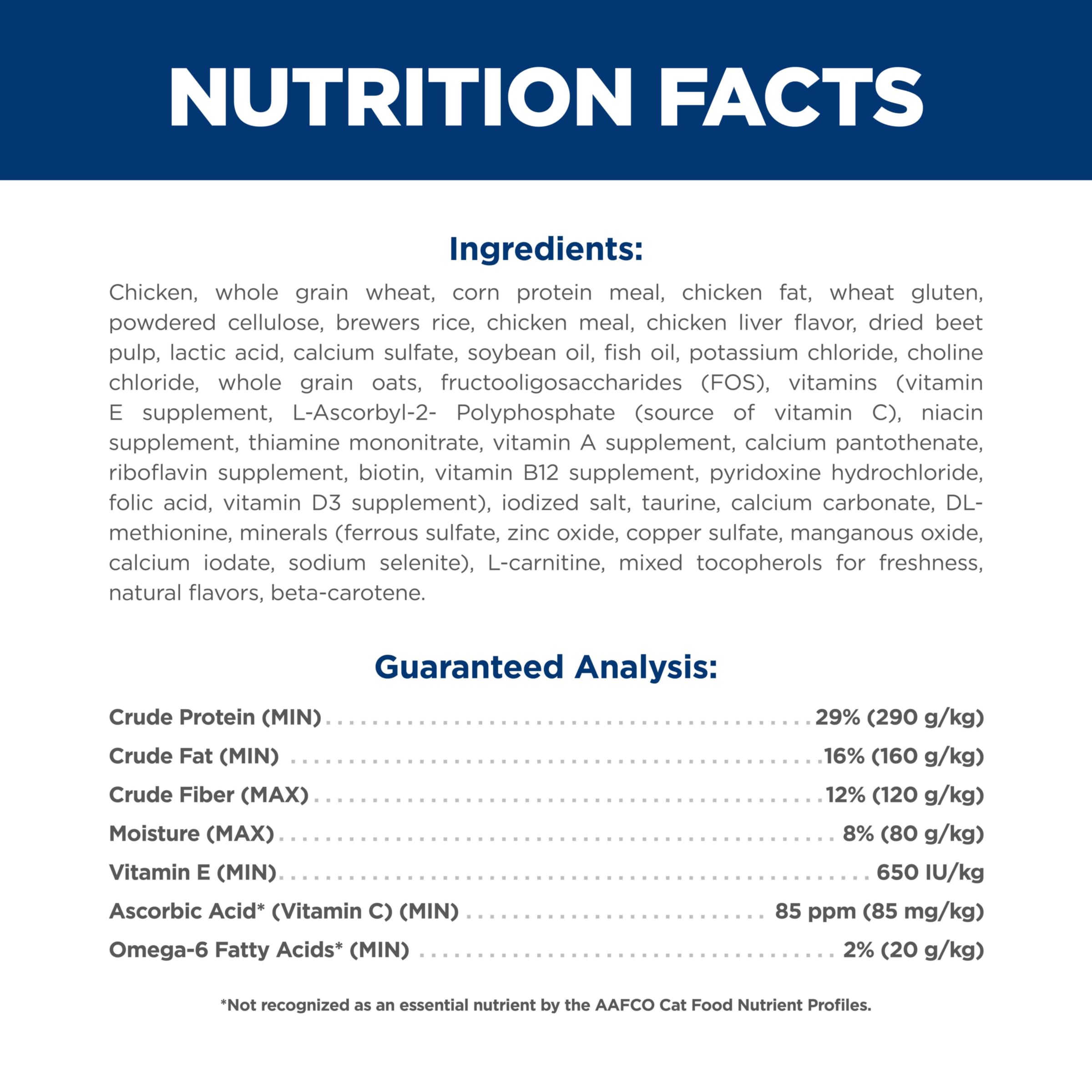 Ingredient panel featuring real chicken protein in the Senior 11+ formula