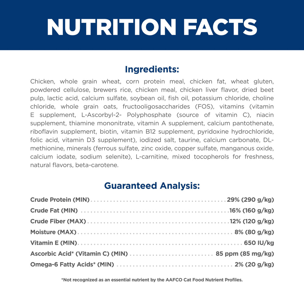 Ingredient panel featuring real chicken protein in the Senior 11+ formula